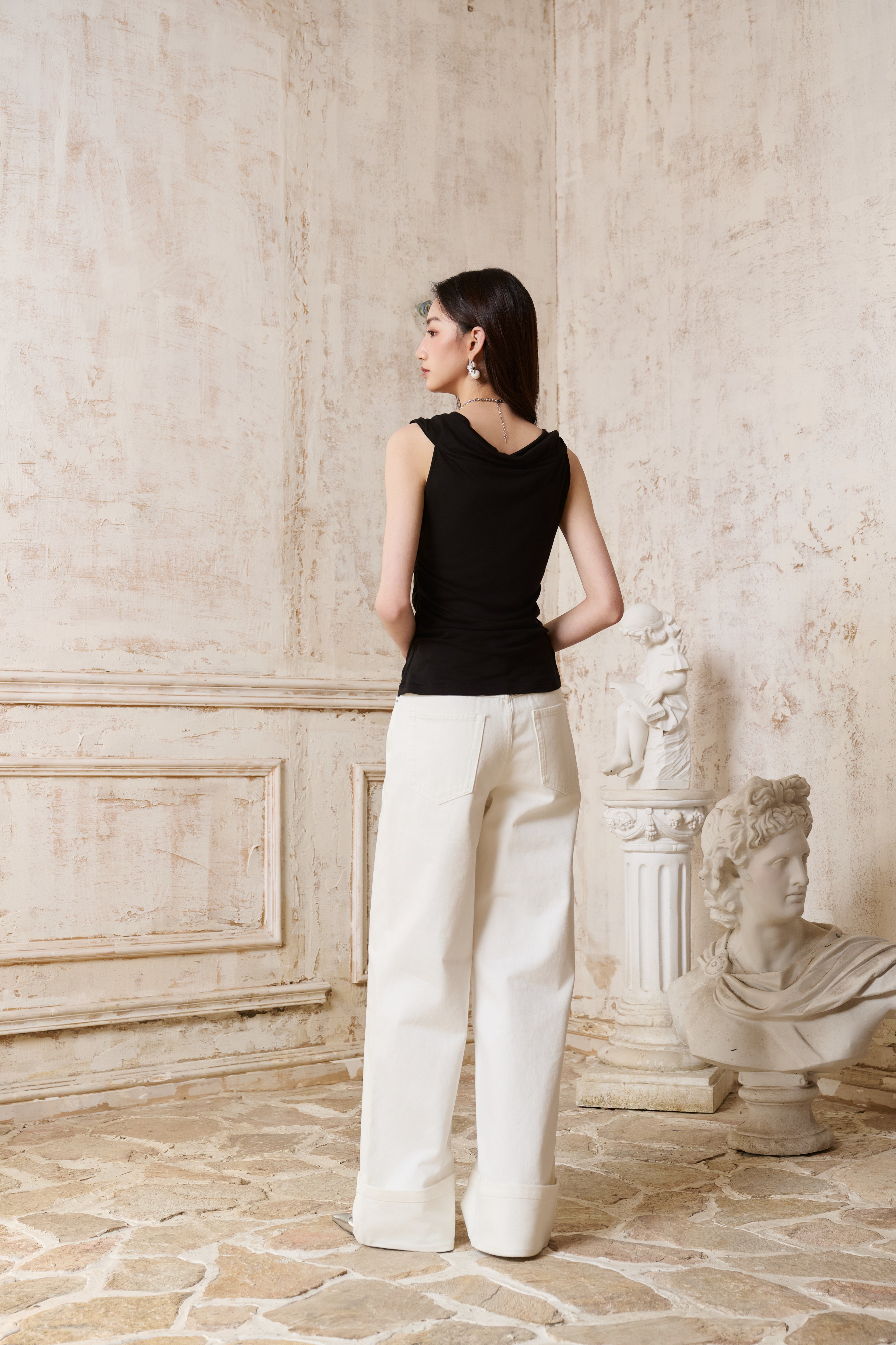 White Cuffed Wide-Leg Jeans