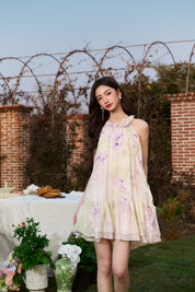 Green and Purple Tie-Dye Halter Dress