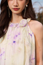 Green and Purple Tie-Dye Halter Dress