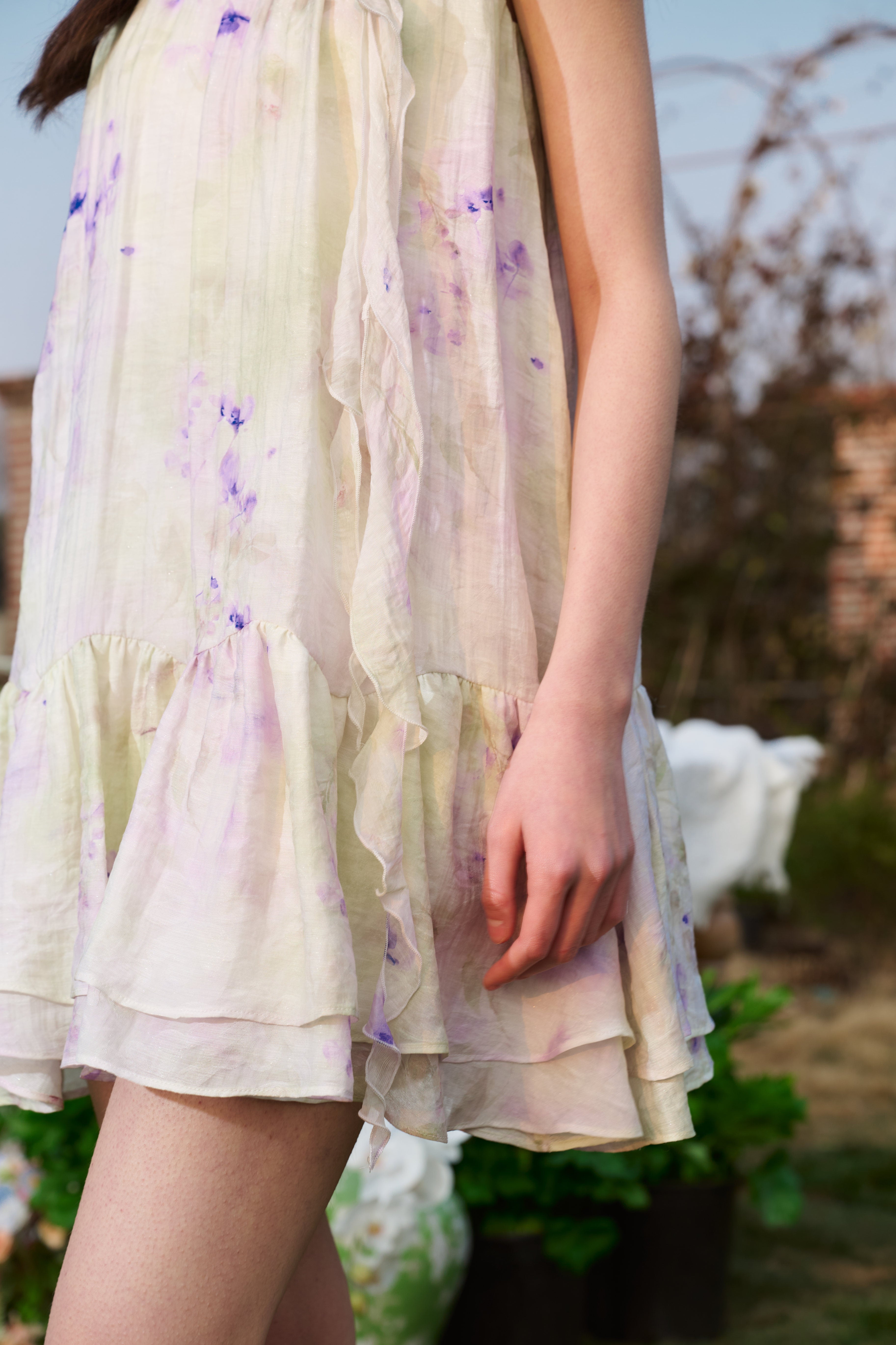Green and Purple Tie-Dye Halter Dress
