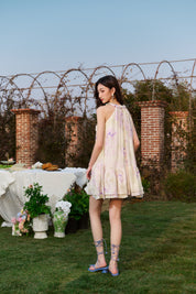 Green and Purple Tie-Dye Halter Dress