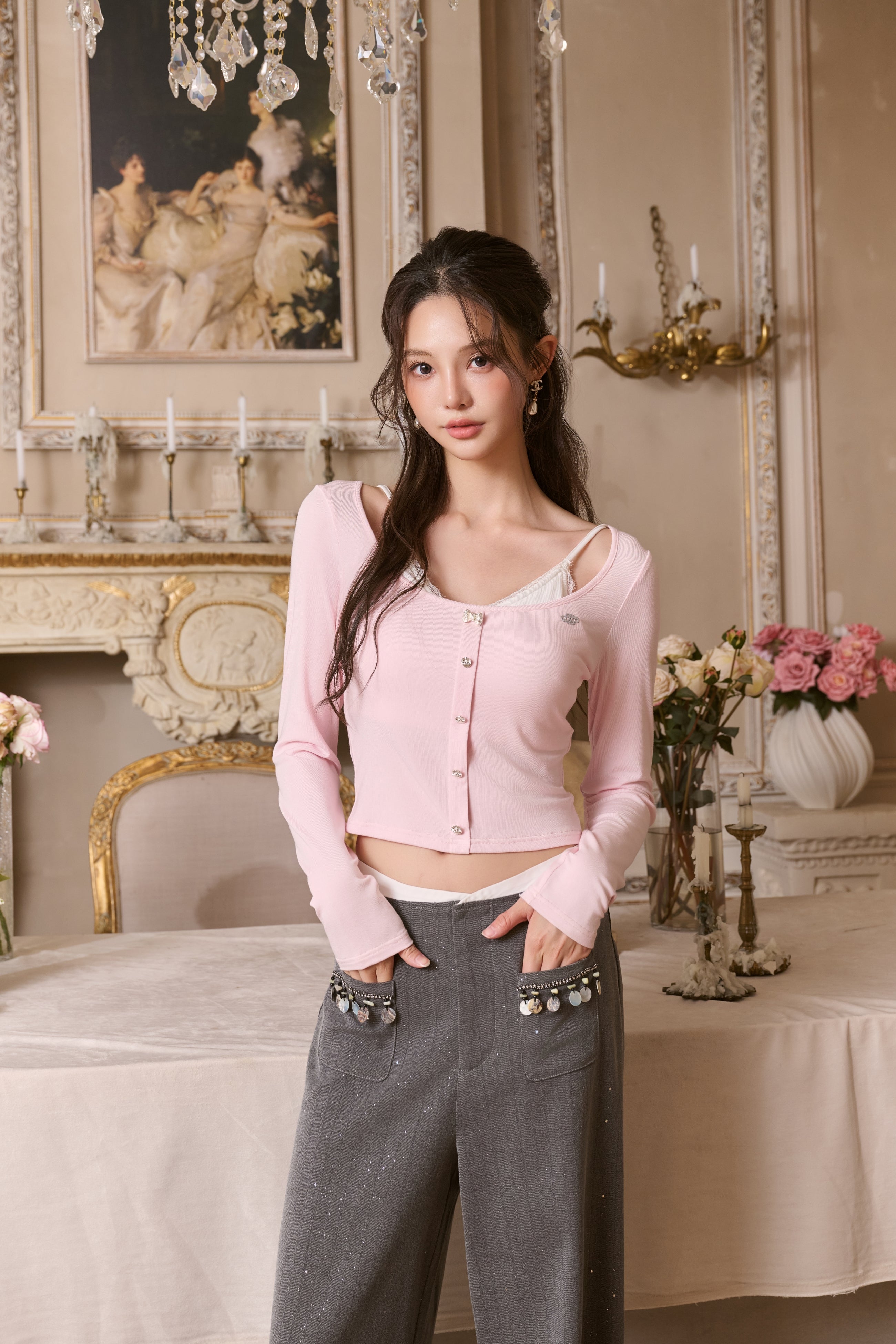 Pink Two-piece Long Sleeve Top