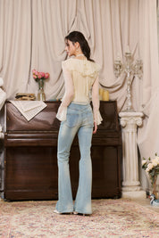 Yellow Silk Flower Ruffled Cardigan