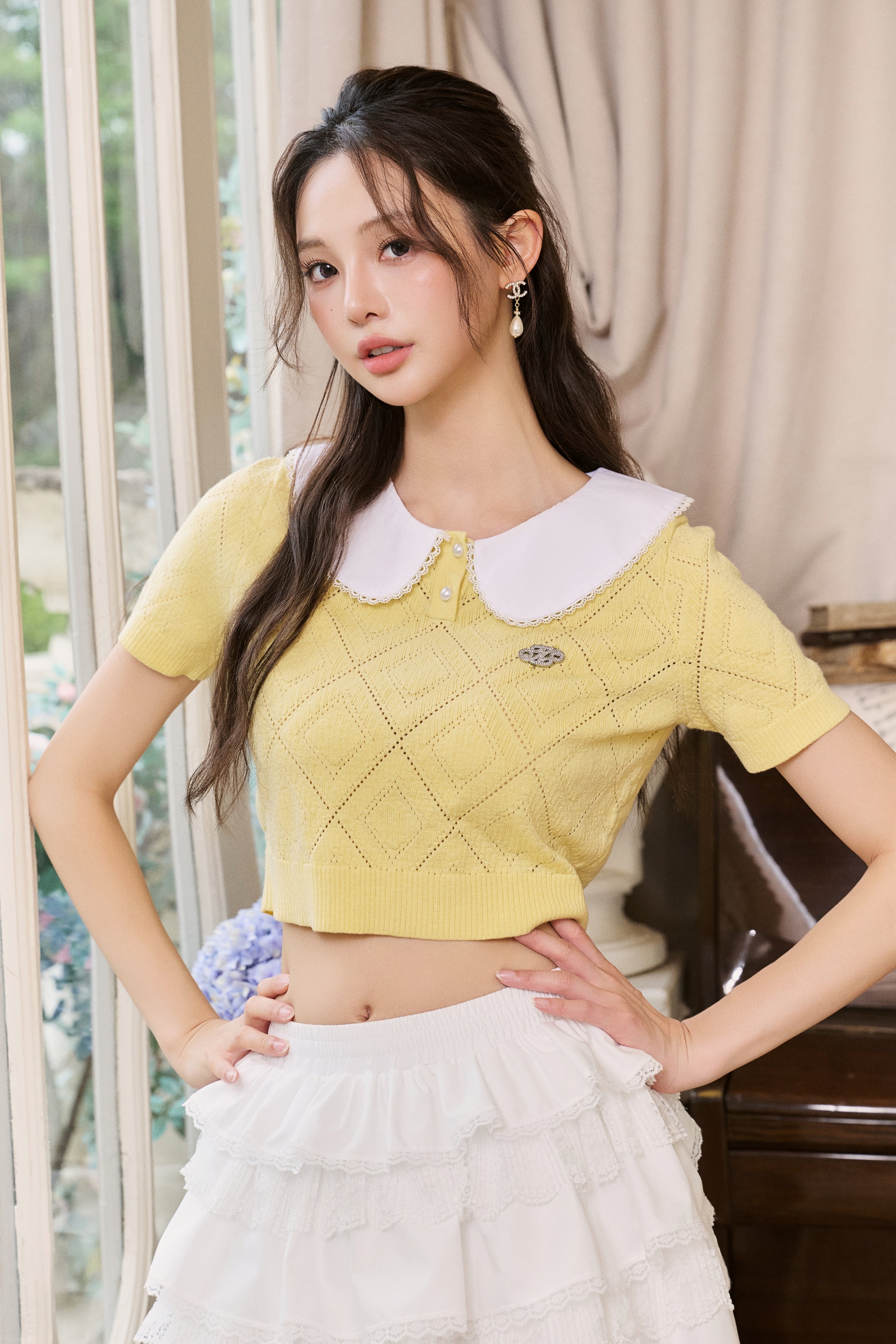Yellow Hollow Short-sleeved Wool Shirt