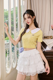 White Lace Puffy Bud Mini Skirt