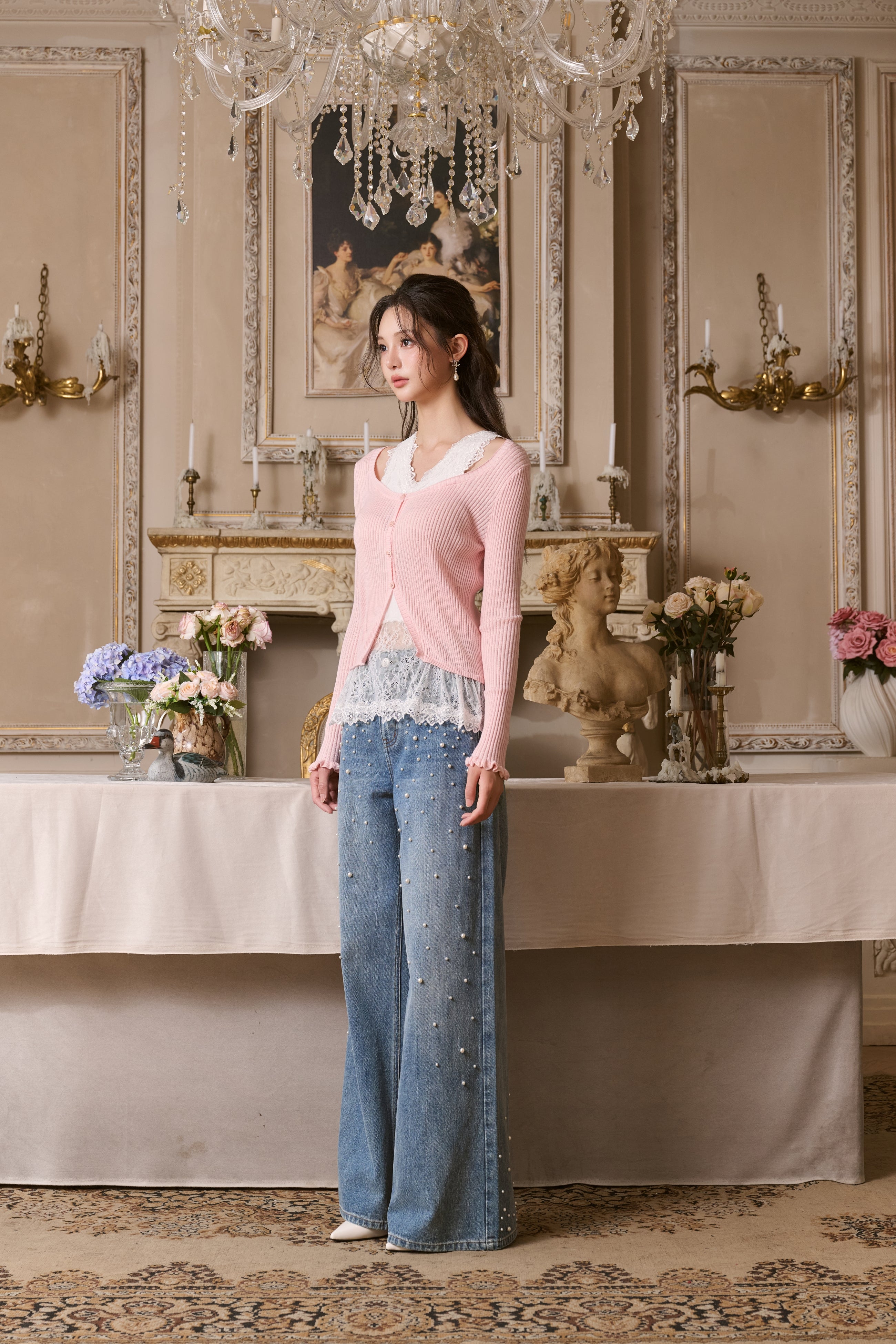 Pink Knitted Lace Two-piece Top
