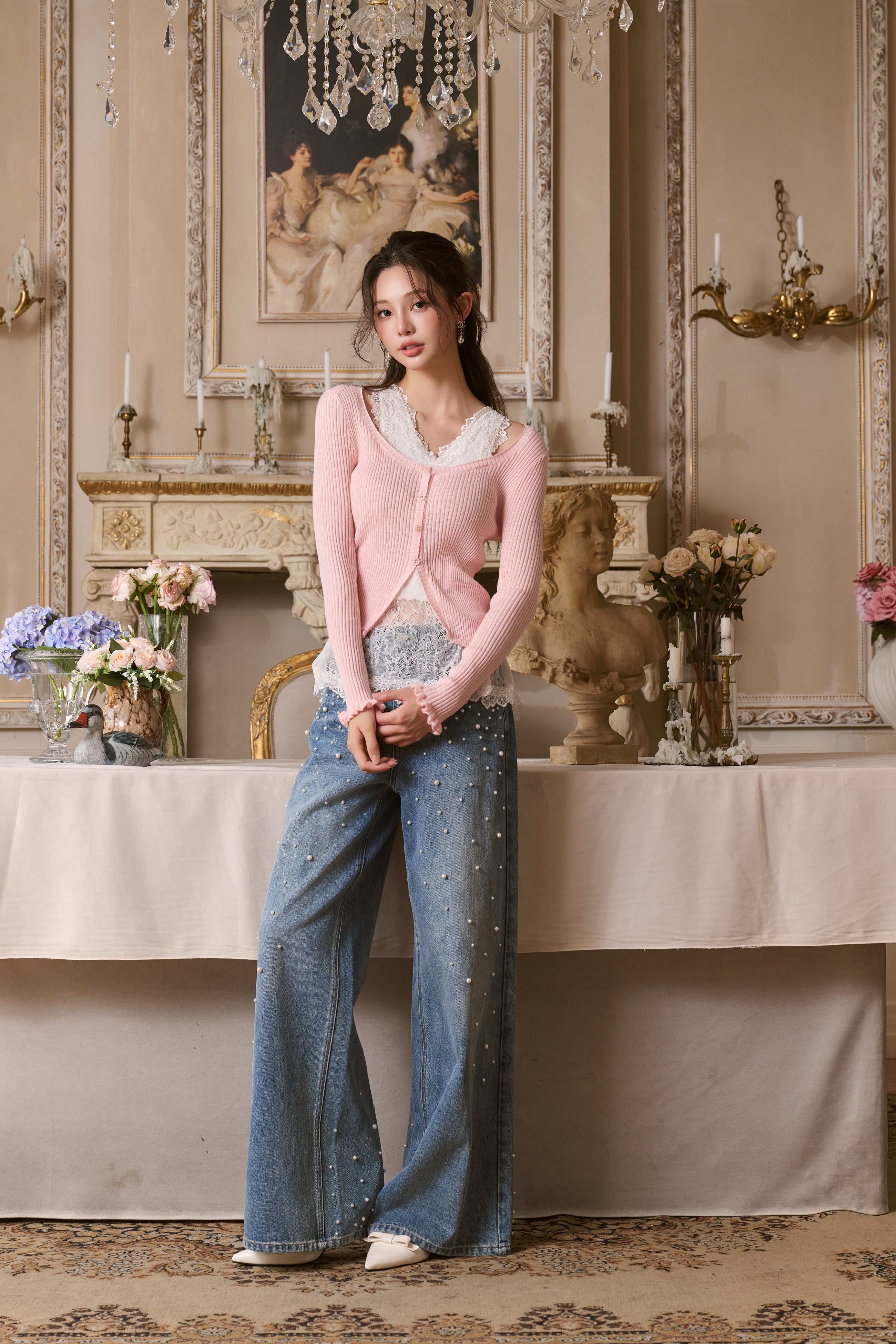 Pink Knitted Lace Two-piece Top