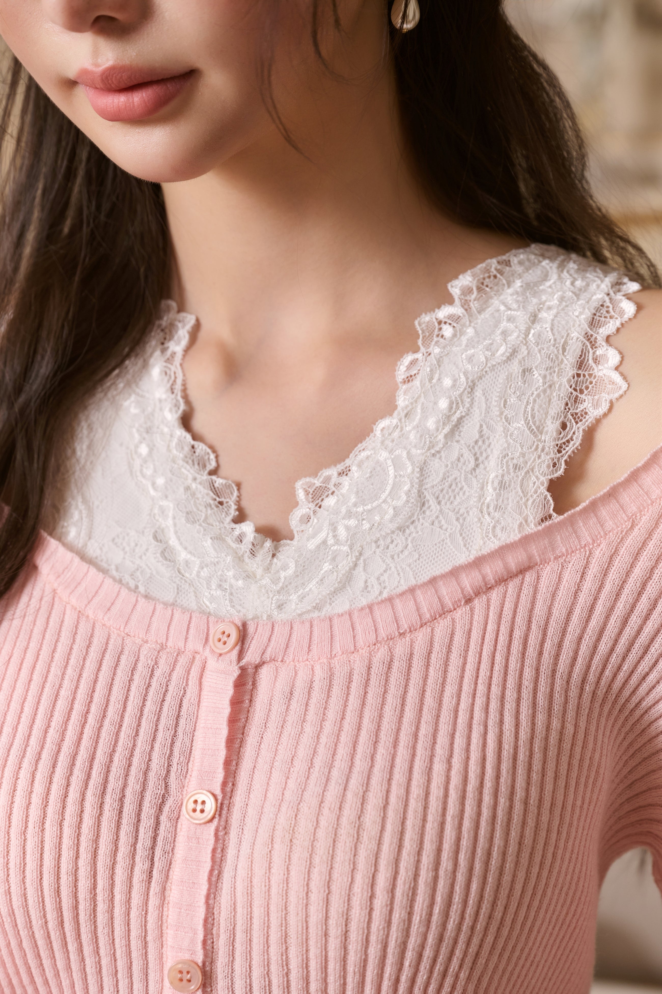 Pink Knitted Lace Two-piece Top