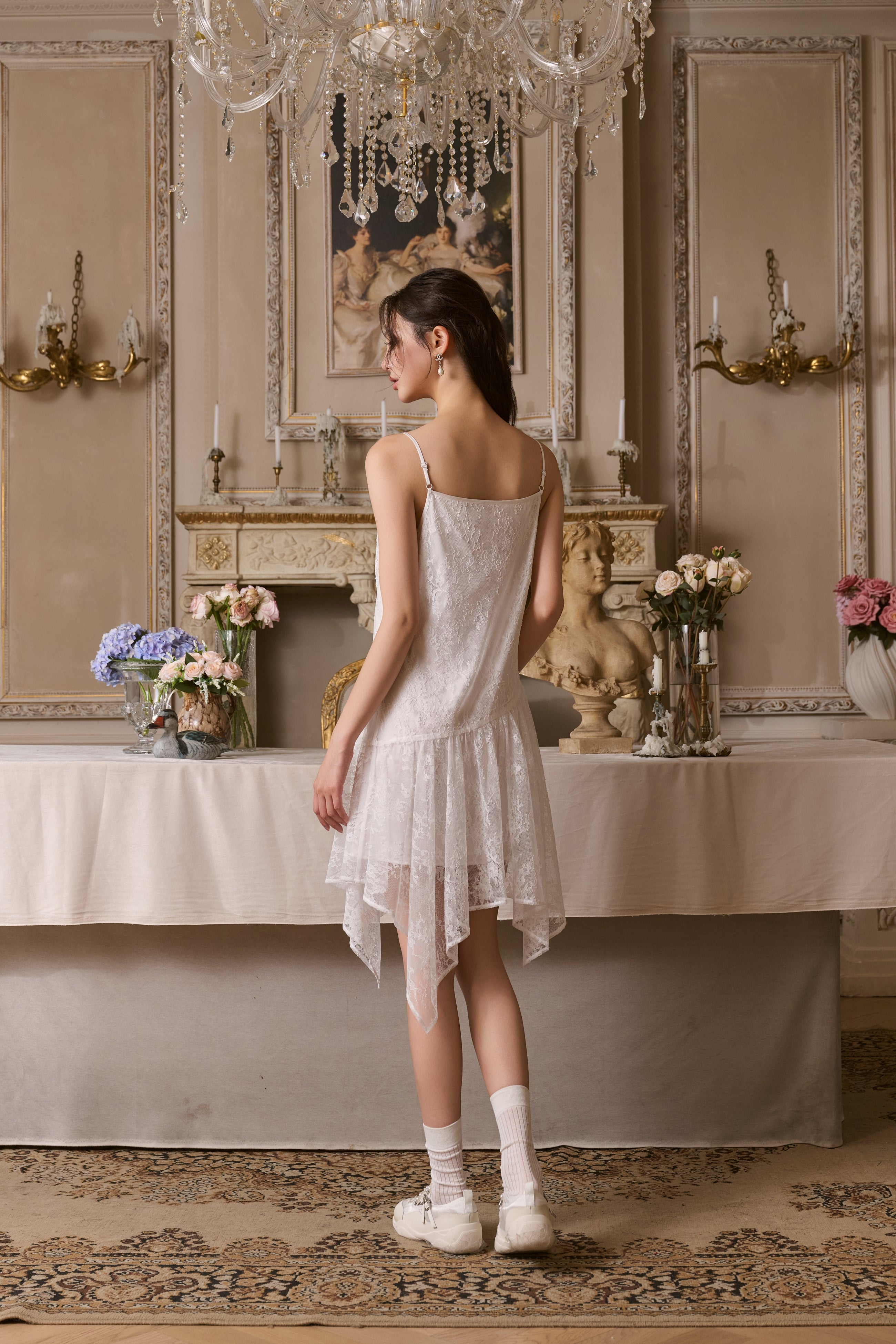 White Lace Shell Tassel Dress