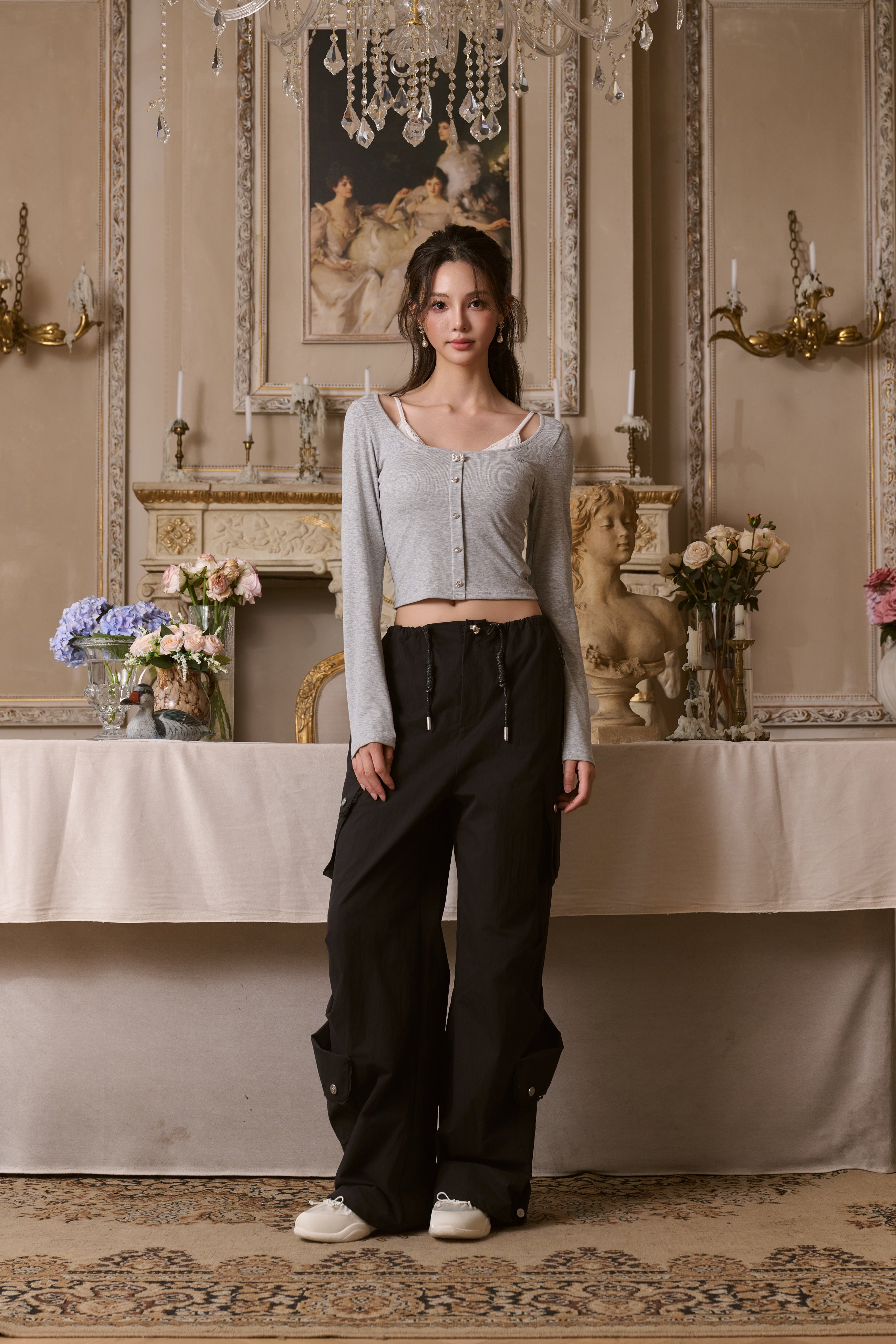Black Multi-pocket Lace Overalls