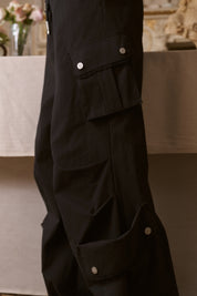 Black Multi-pocket Lace Overalls