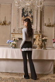 Black Lace-trimmed Flared Yoga Pants