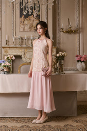 Pink Gilded Flower Halter Dress
