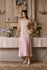 Pink Gilded Flower Halter Dress