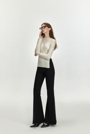 Black Open-waisted Knitted Flare pants