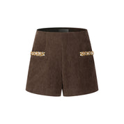Brown Hand-sewn Diamond Chain A-line Shorts