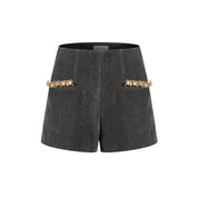 Grey Hand-sewn Diamond Chain A-line Shorts