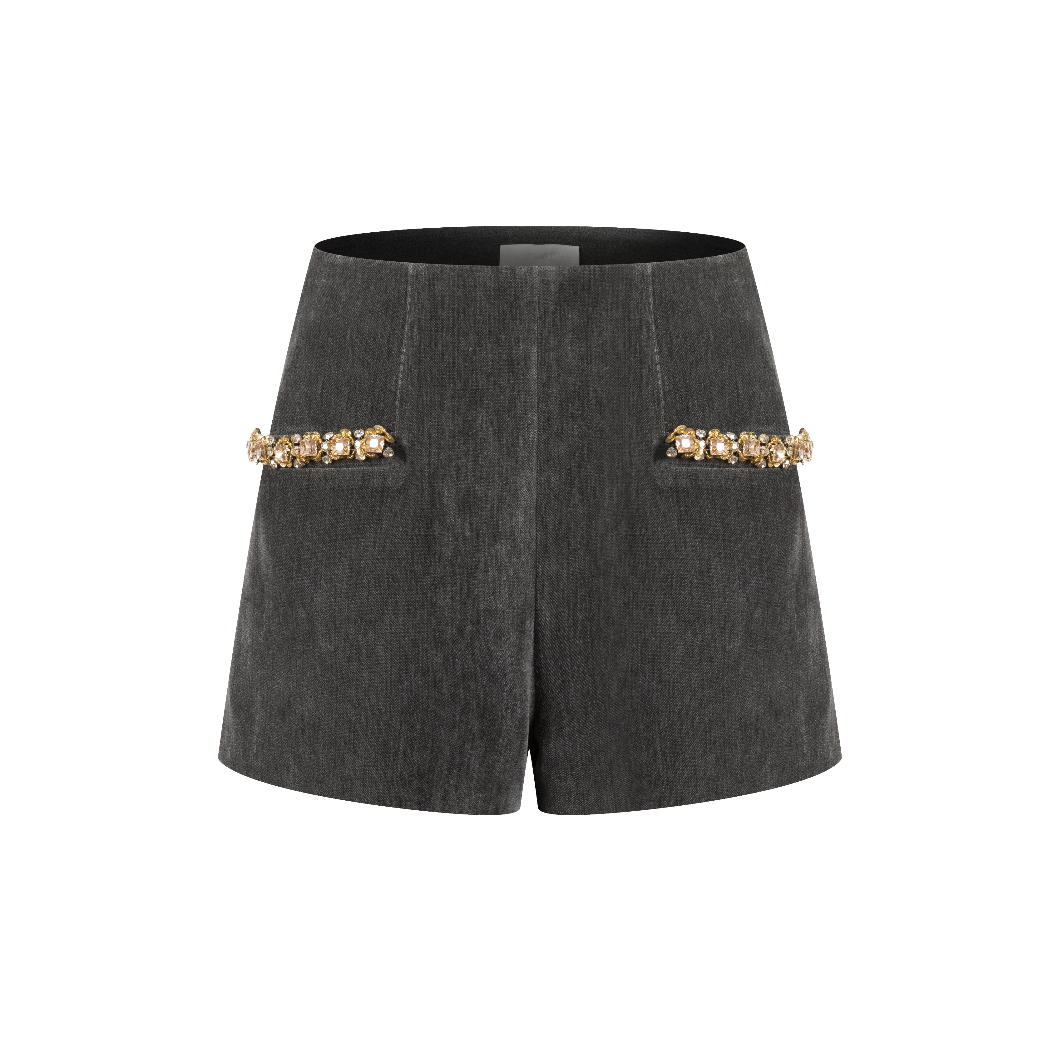 Grey Hand-sewn Diamond Chain A-line Shorts