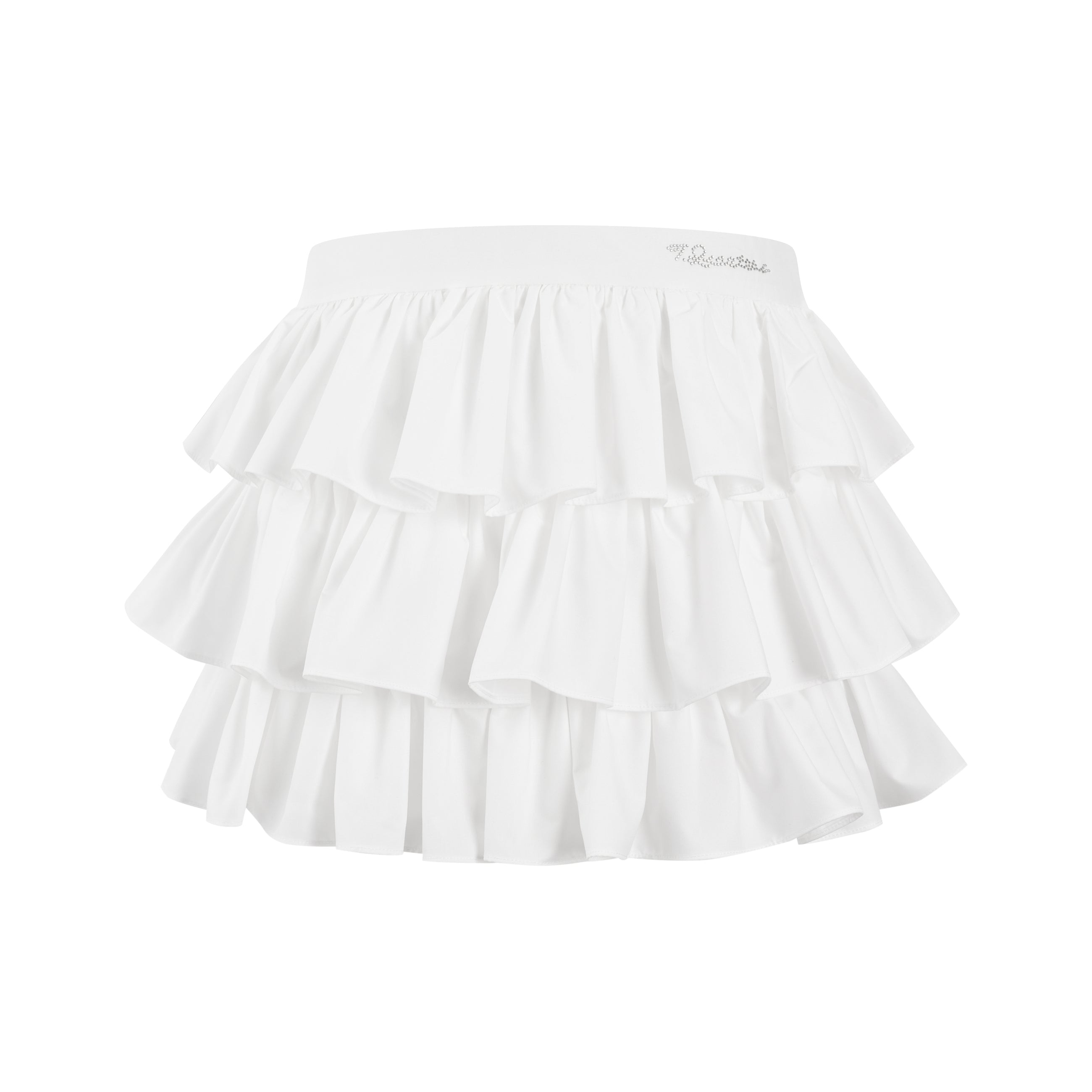 White Logo Rhinestone Puffy Culotte