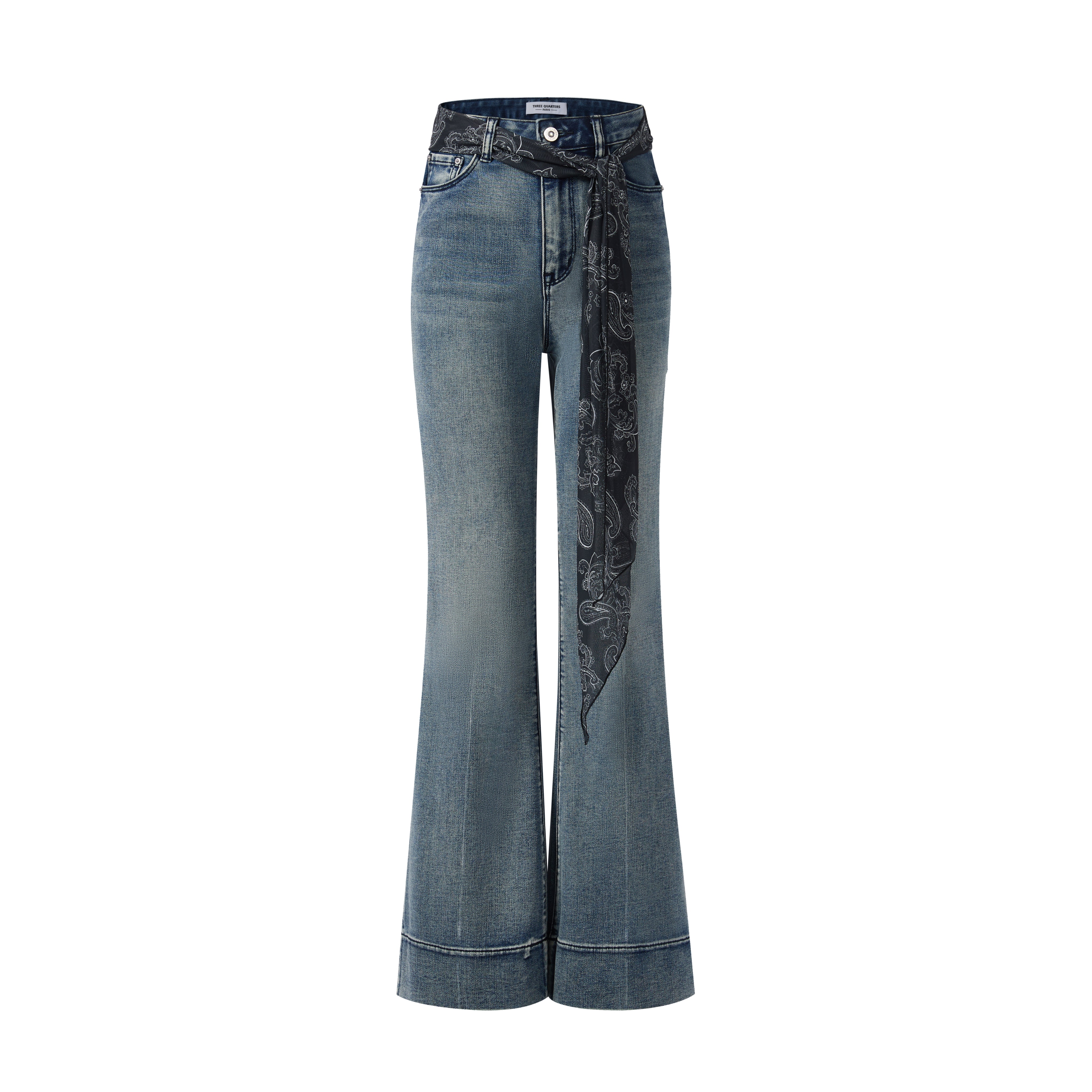 Blue Denim Jean with Black Paisley Belt