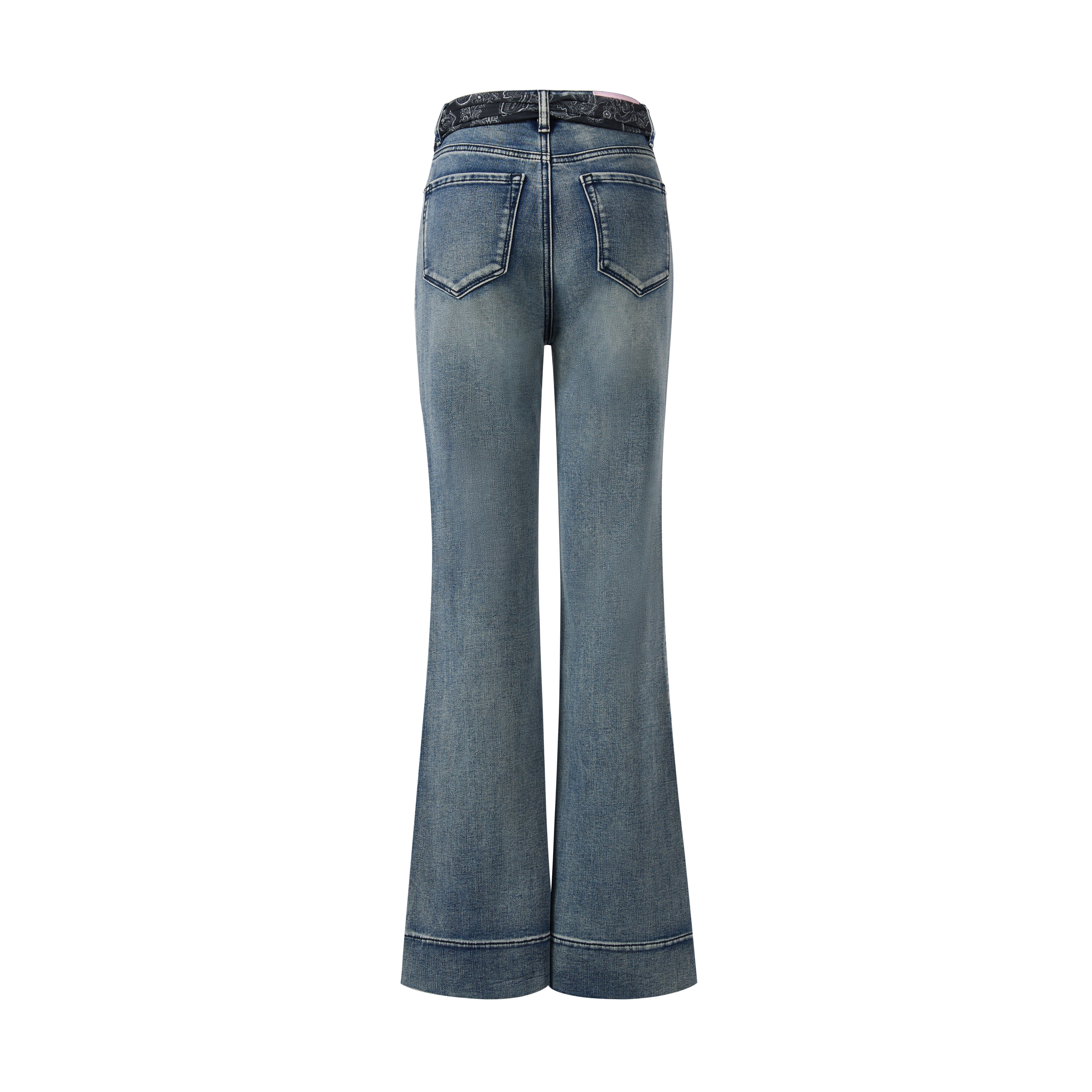 Blue Denim Jean with Black Paisley Belt