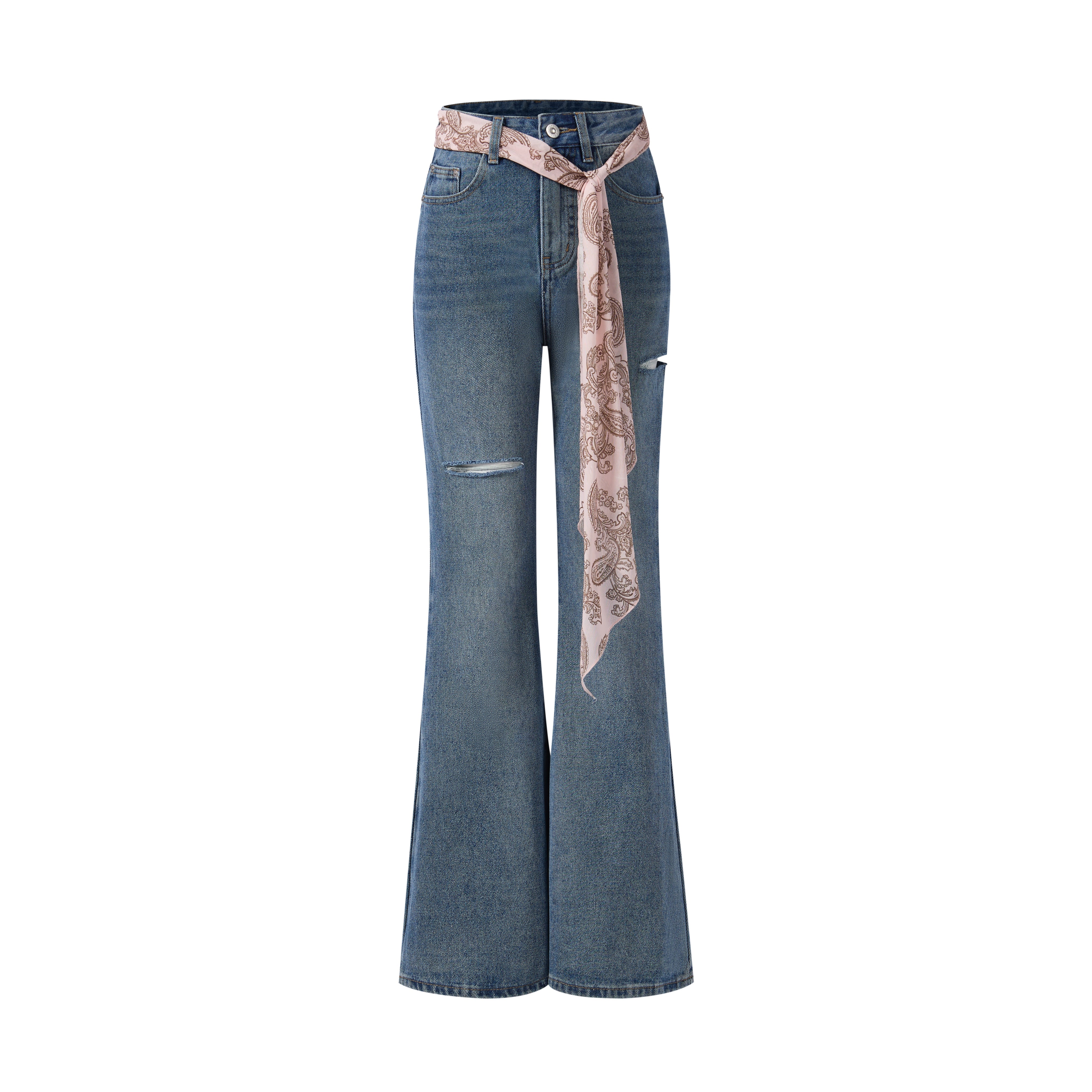 Blue Denim Jean with Pink Paisley Belt