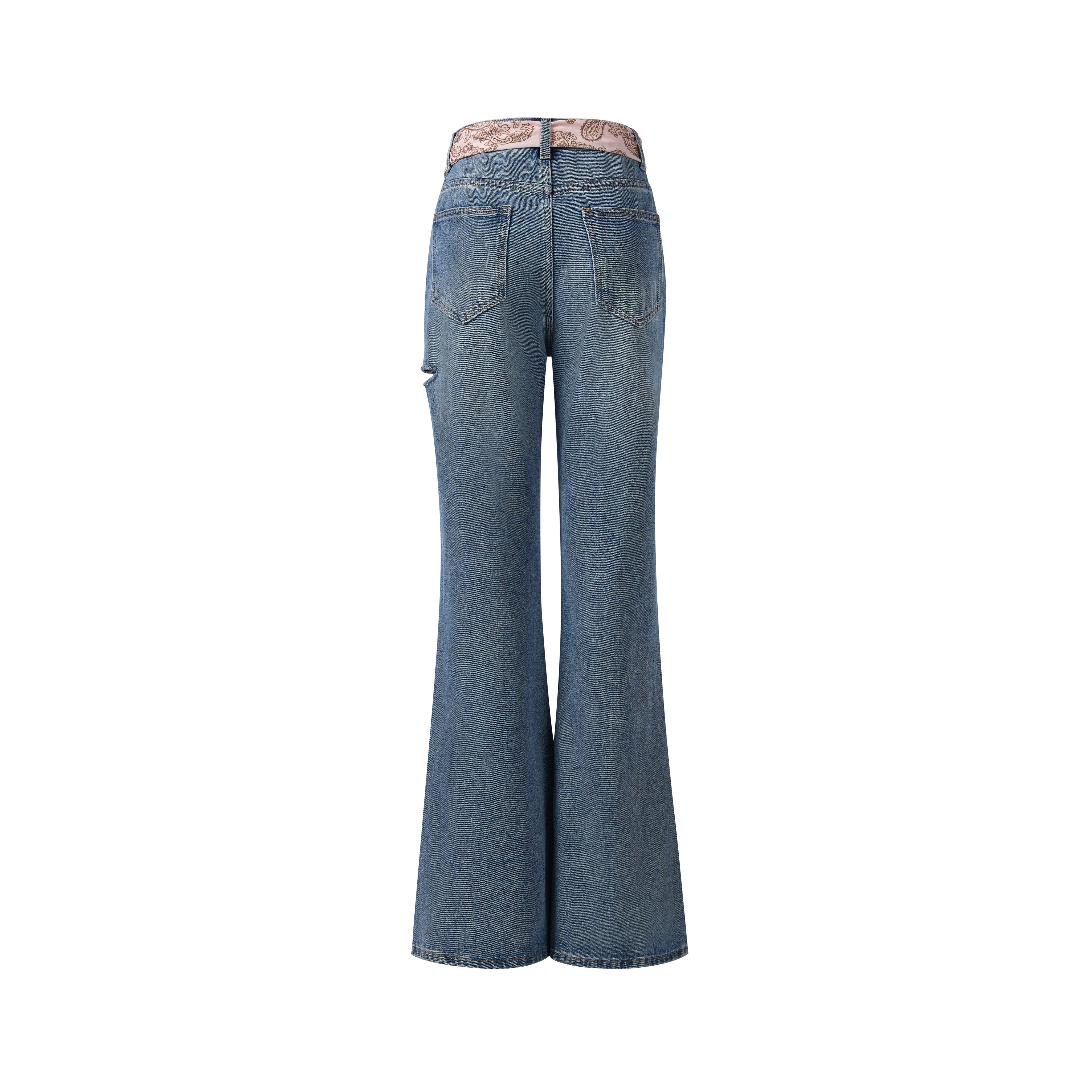 Blue Denim Jean with Pink Paisley Belt