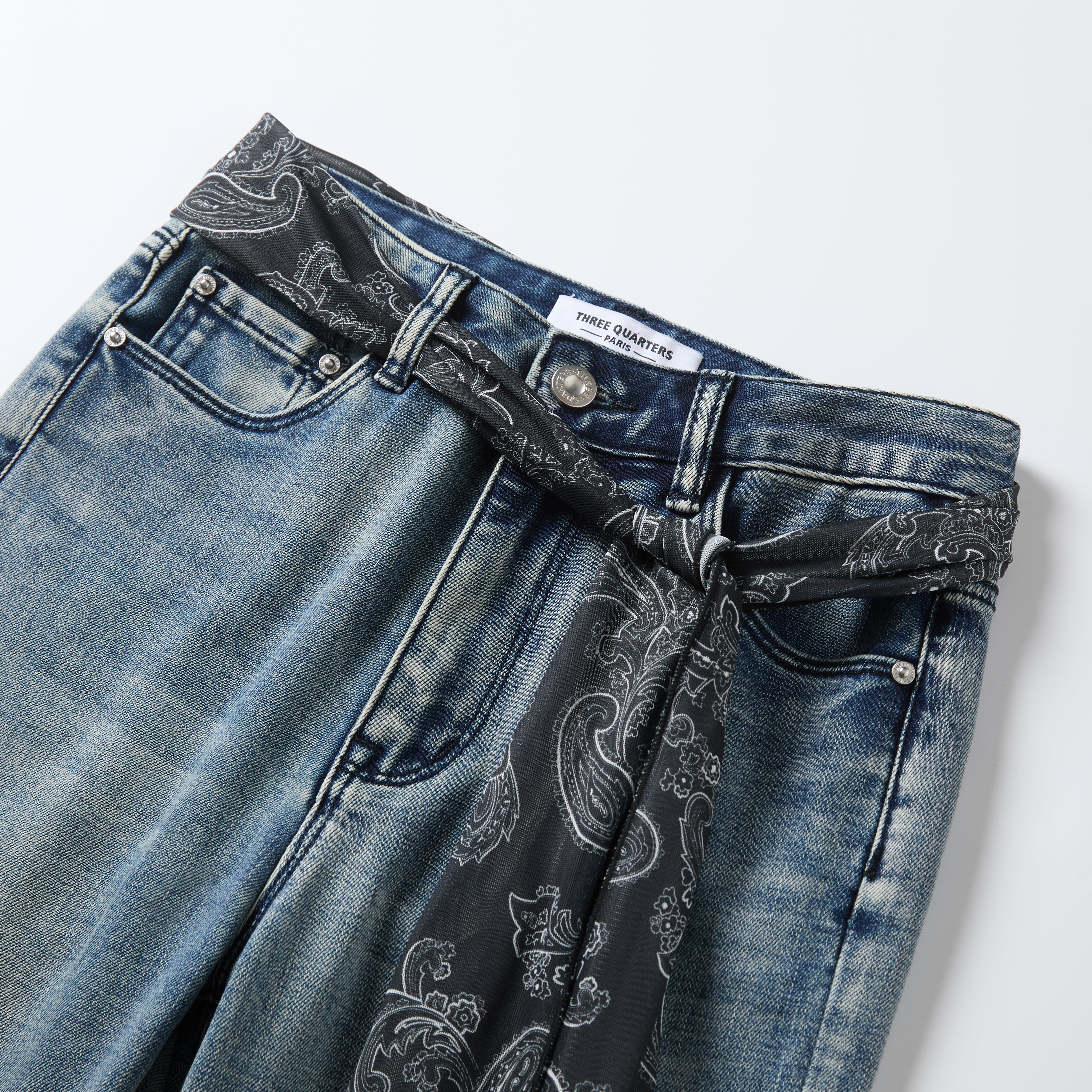 Blue Denim Jean with Black Paisley Belt