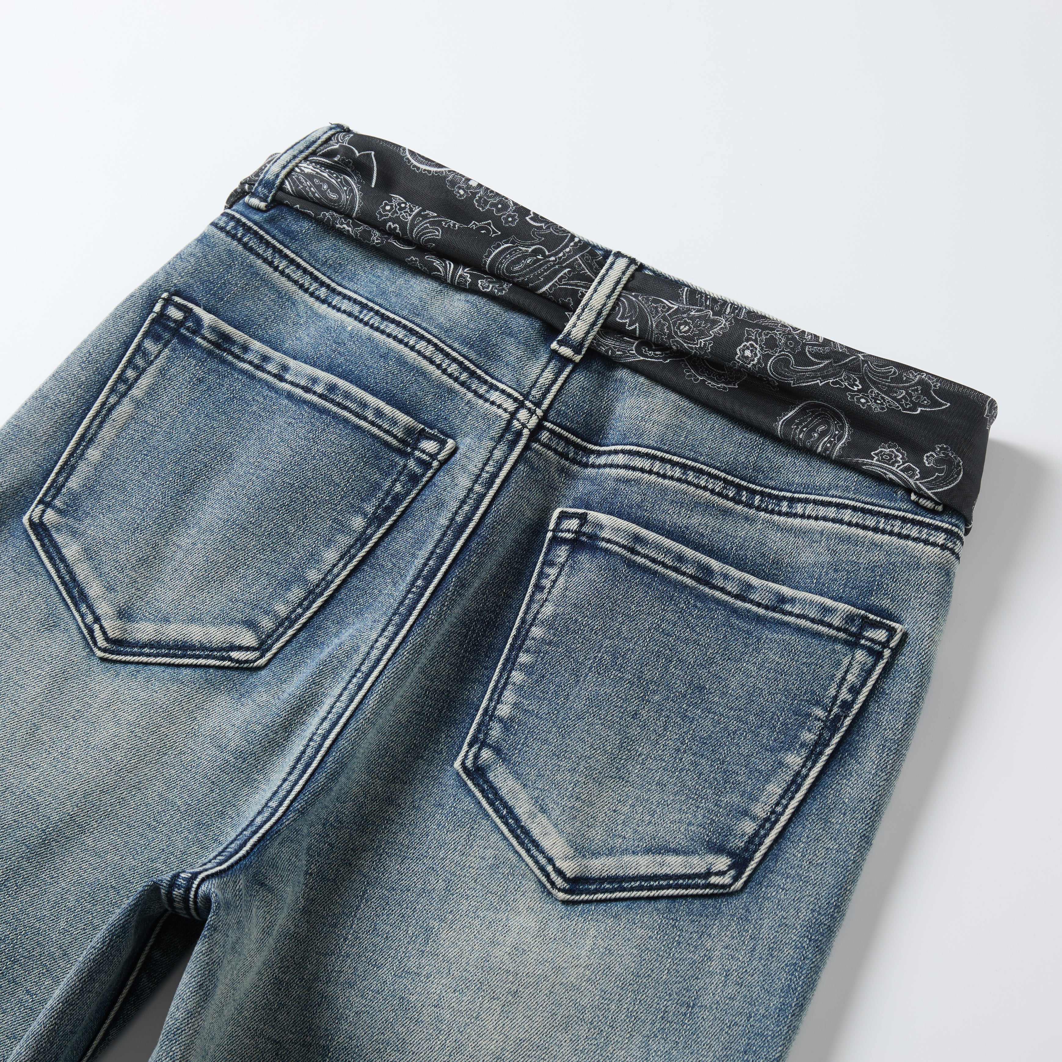 Blue Denim Jean with Black Paisley Belt