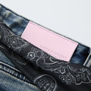 Blue Denim Jean with Black Paisley Belt