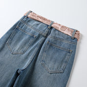 Blue Denim Jean with Pink Paisley Belt