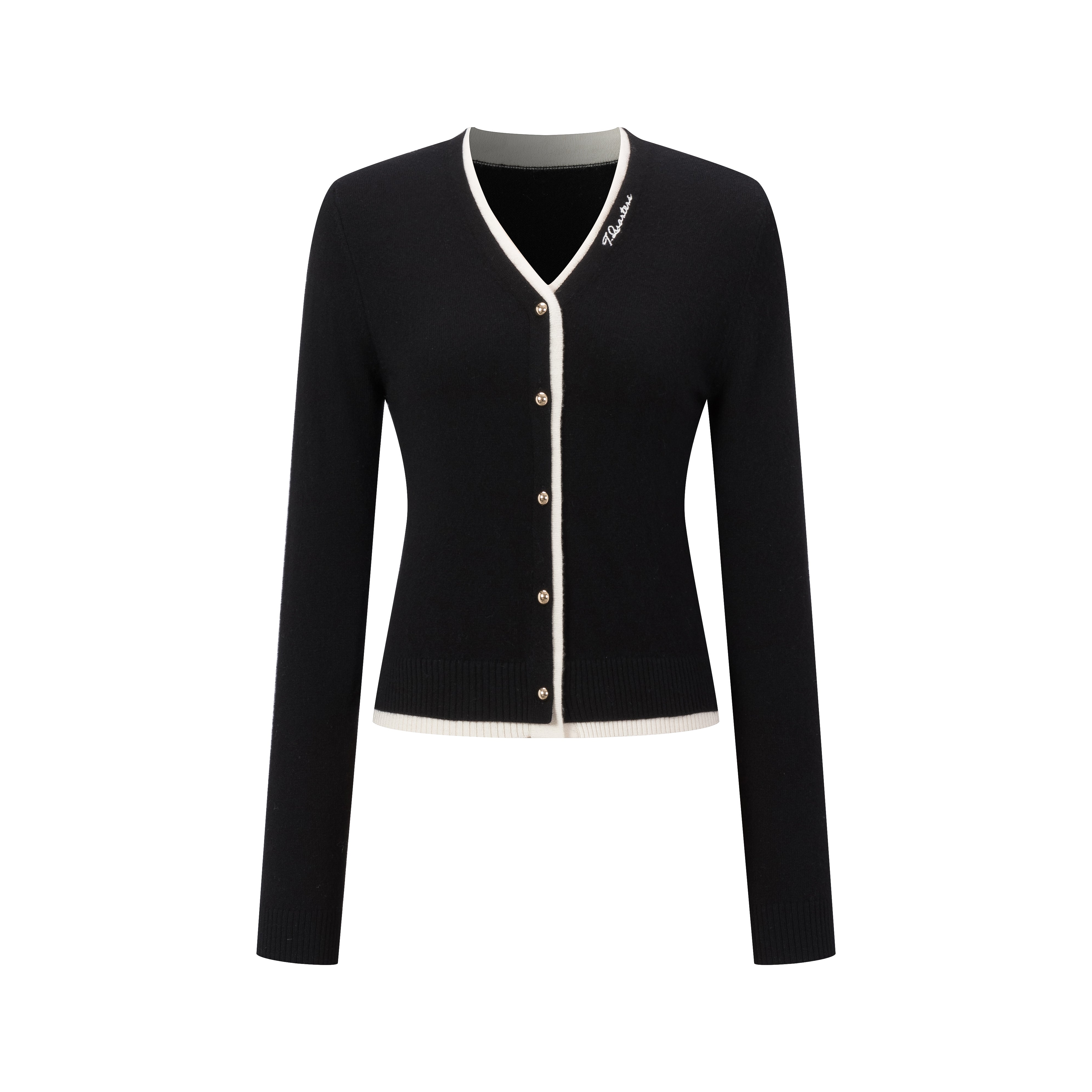 Black Two-piece Embroidered V-neck Cardigan