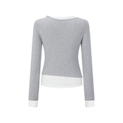 Grey Double-Collar Tencel Wool Base Top
