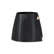 Black A-line Leather Skort