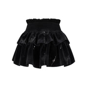 Black Velvet Embroidered Puff Skirt
