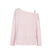 Pink Beaded Off-shoulder Long Sleeve Top