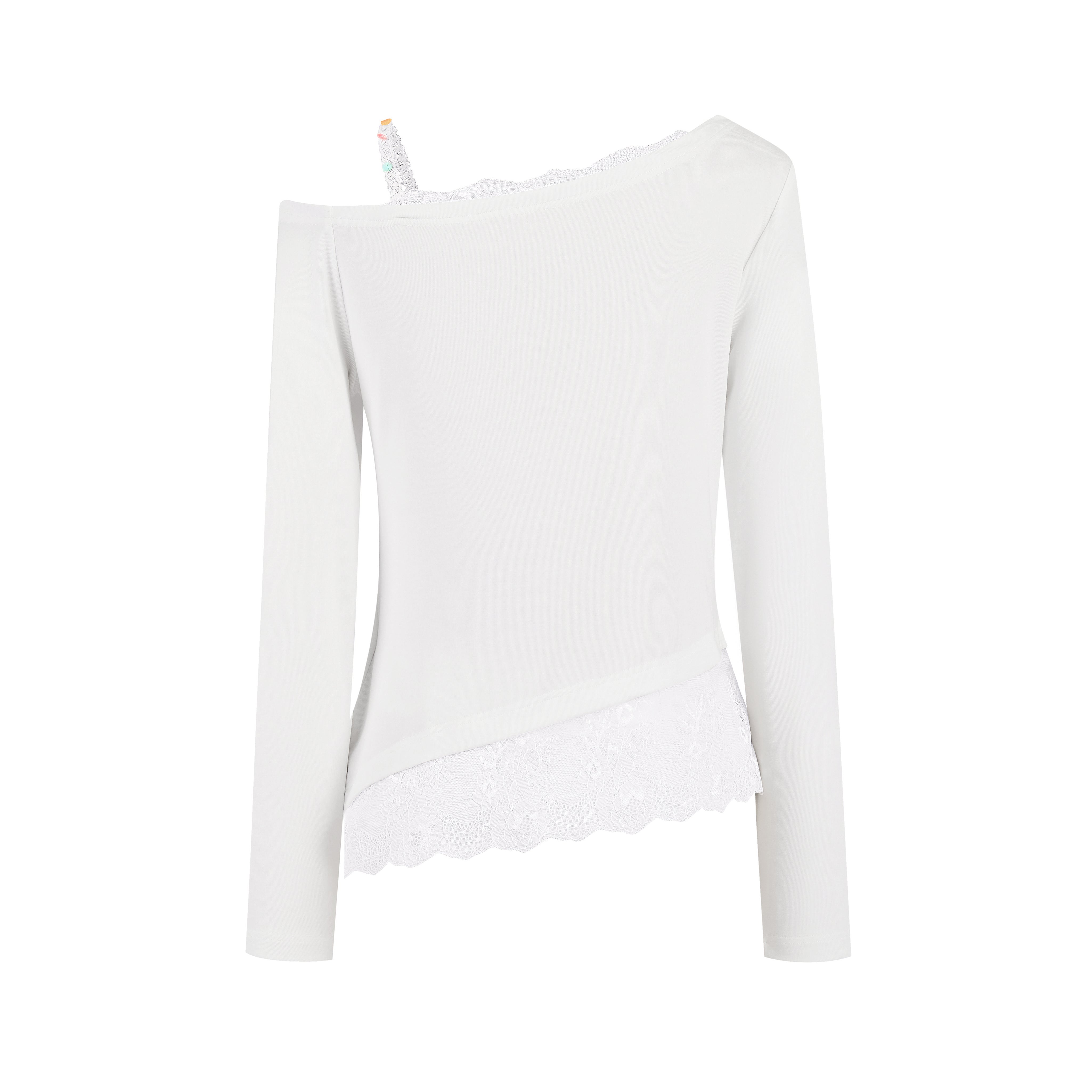 White Lace Off-shoulder Rhinestone T-shirt