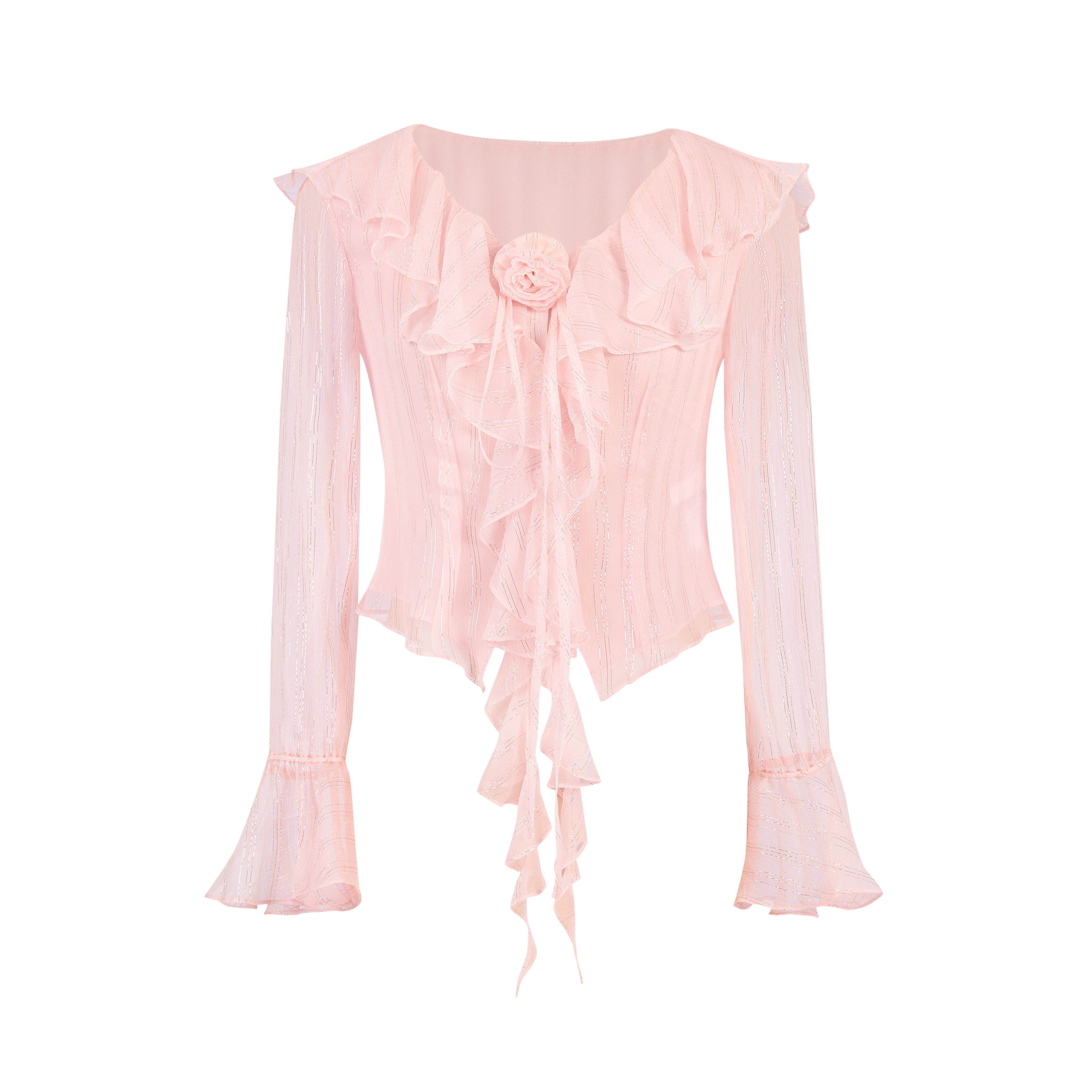 Pink Silk Flower Ruffled Cardigan