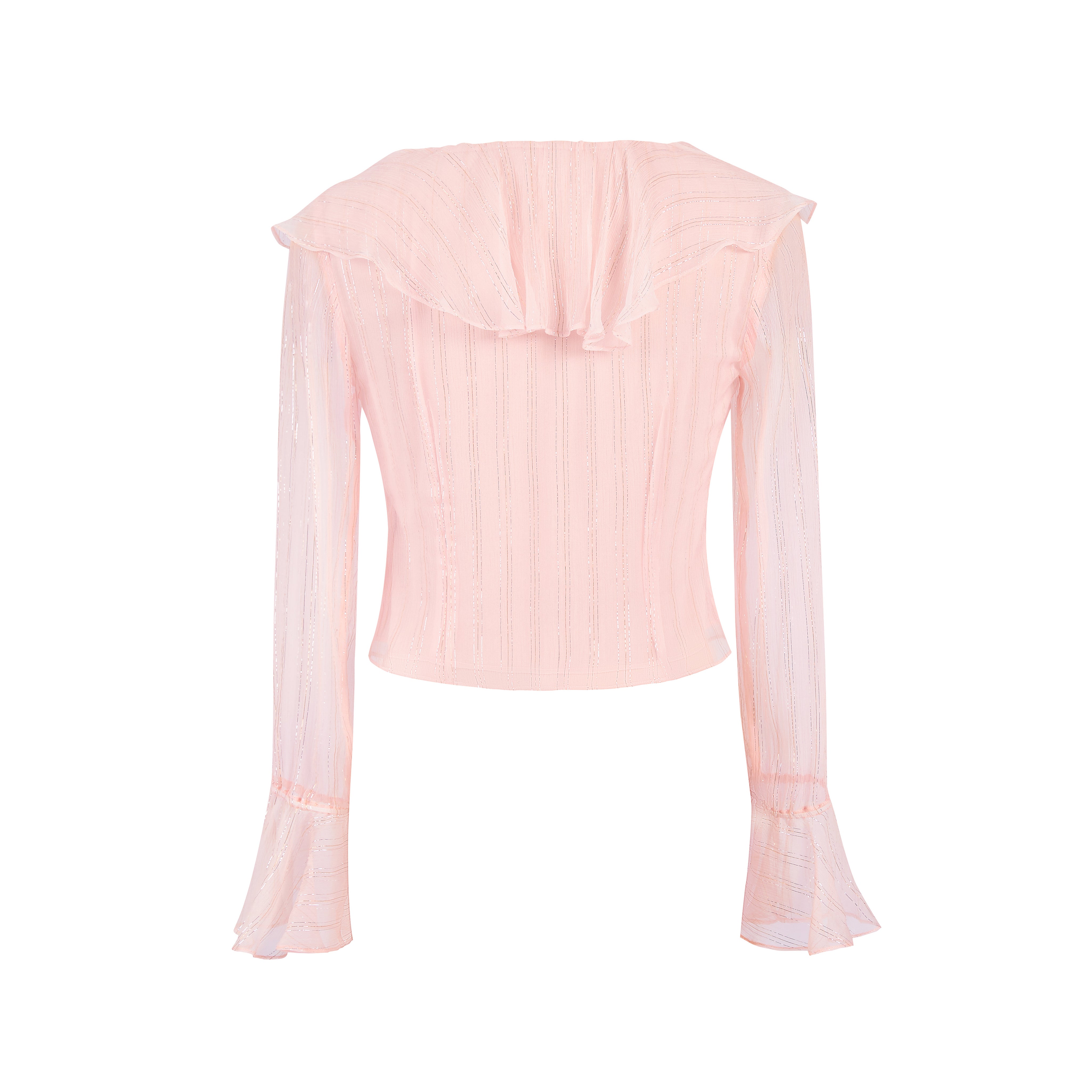 Pink Silk Flower Ruffled Cardigan
