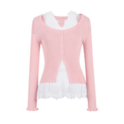 Pink Knitted Lace Two-piece Top
