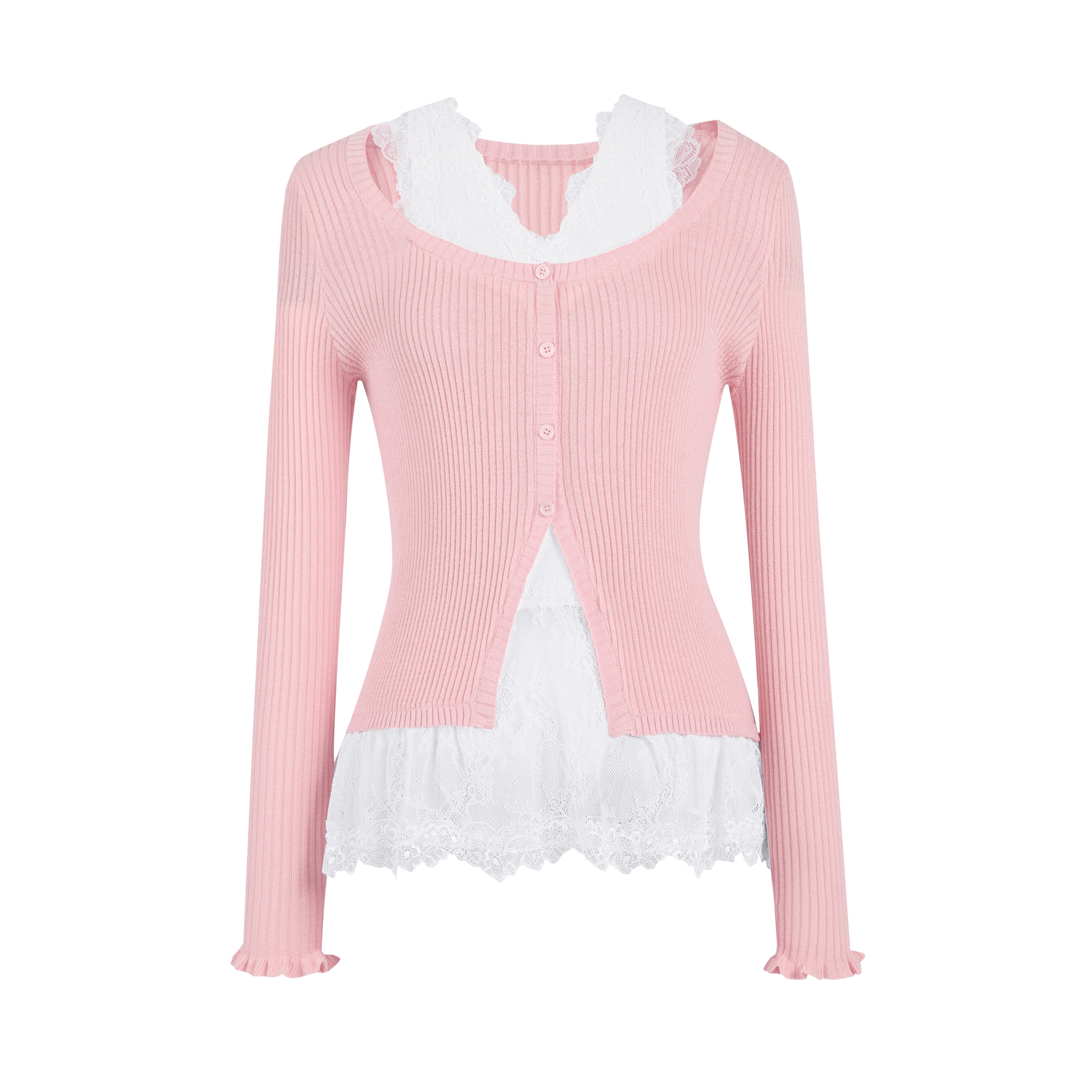Pink Knitted Lace Two-piece Top