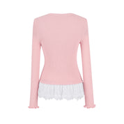 Pink Knitted Lace Two-piece Top