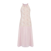 Pink Gilded Flower Halter Dress