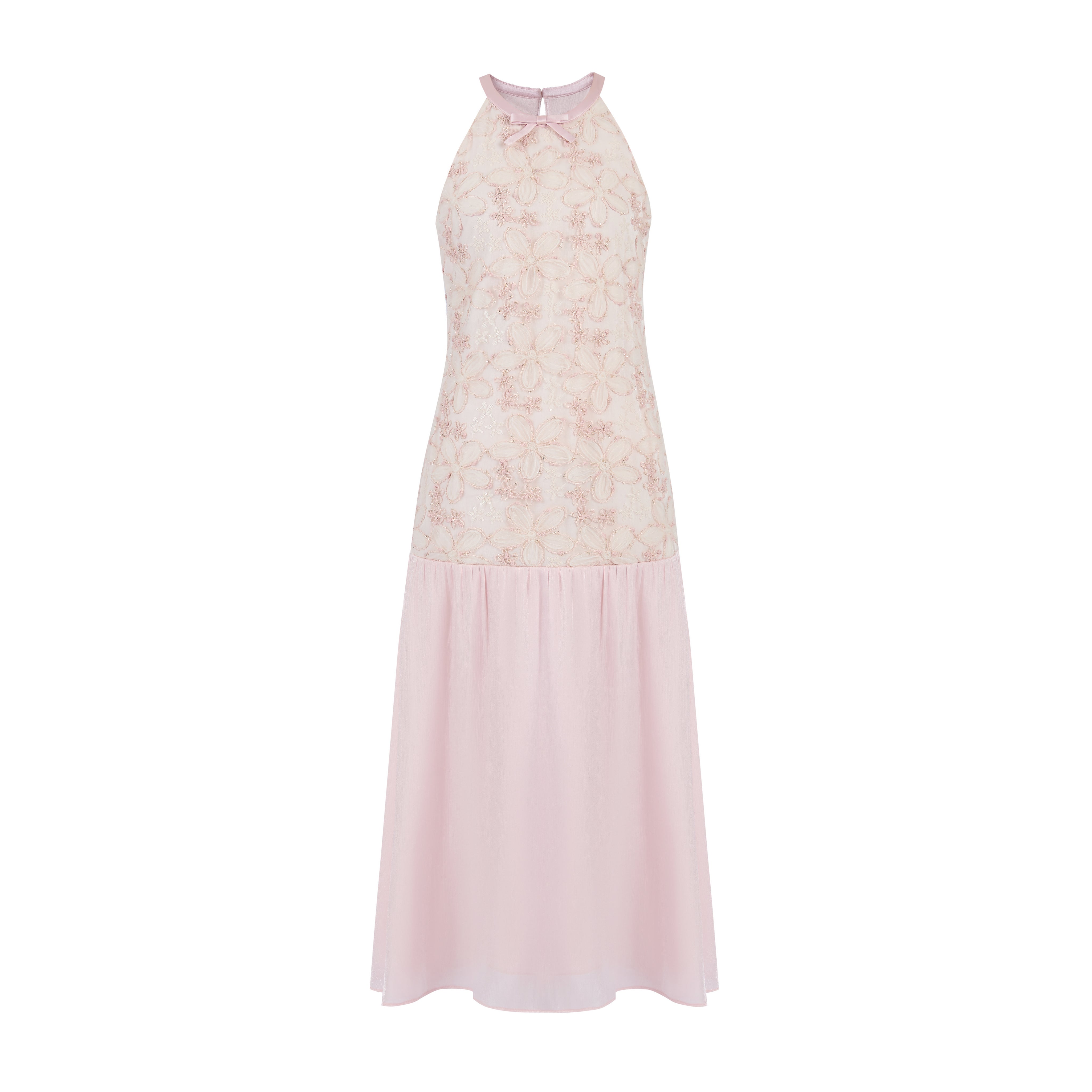 Pink Gilded Flower Halter Dress