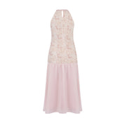 Pink Gilded Flower Halter Dress