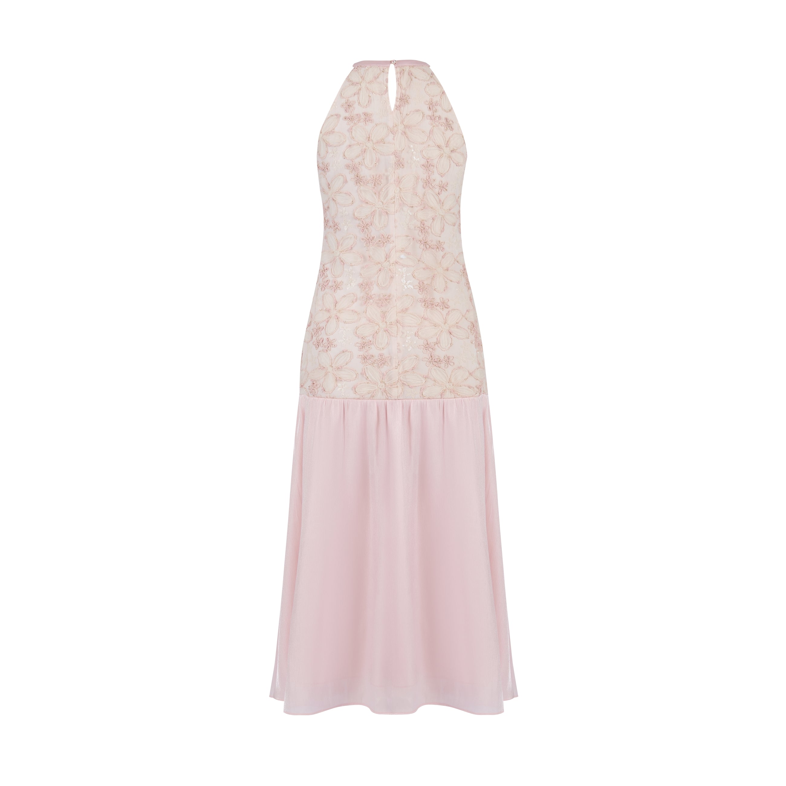 Pink Gilded Flower Halter Dress