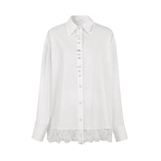 White Shaped Button Lace Loose Shirt