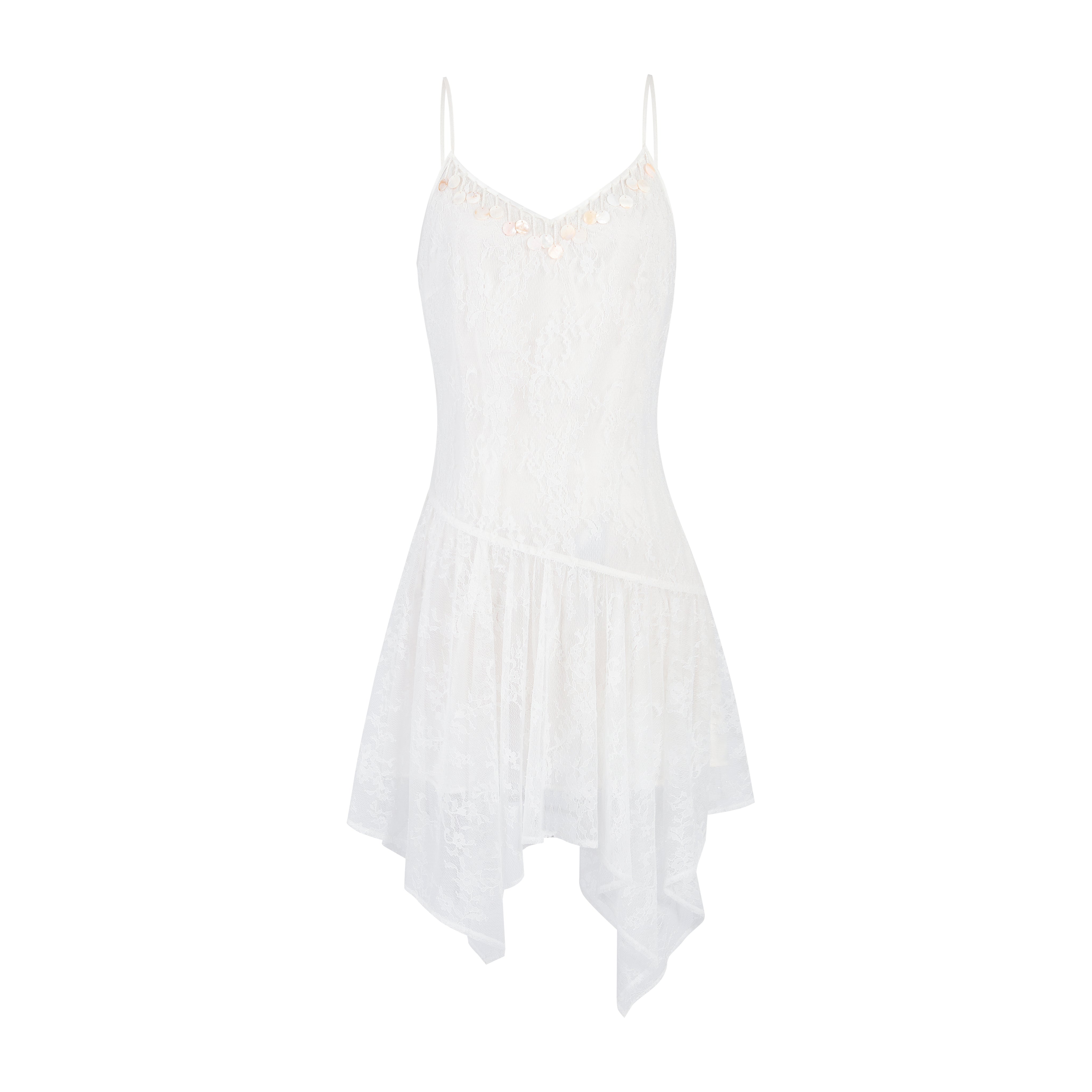 White Lace Shell Tassel Dress