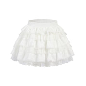 White Lace Puffy Bud Mini Skirt