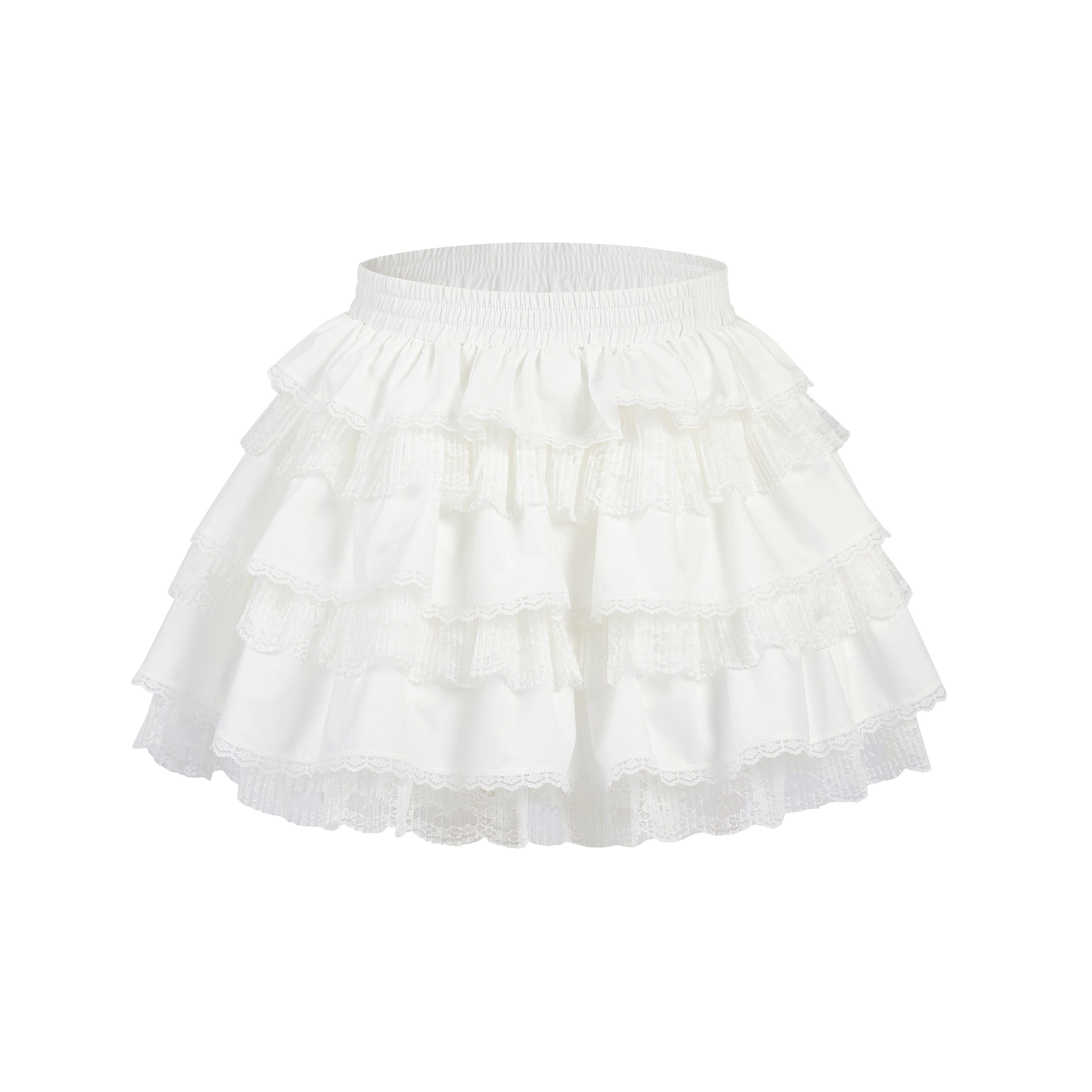 White Lace Puffy Bud Mini Skirt